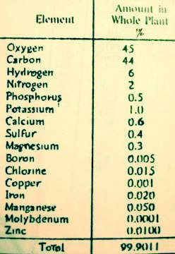 chart of plant composition